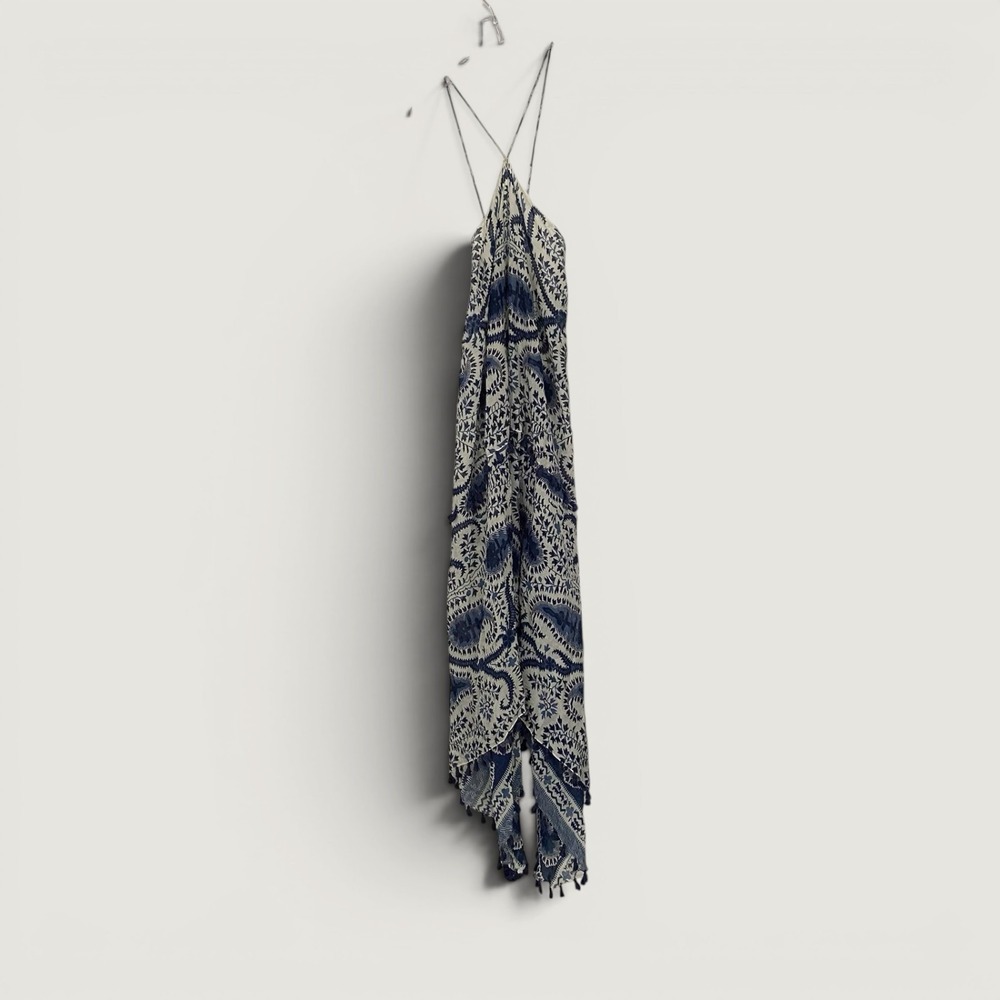 NWT Lovestitch Lightweight Near-sheer Dress Tie With Fringe Paisley Blue M/L